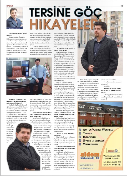 Dergi sayfası: Tersine Göç Hikâyeleri, Abdullah Özel ile röportaj