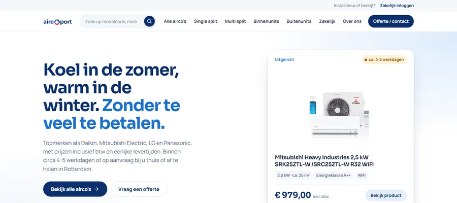 Aircoport web sitesinin ana sayfası